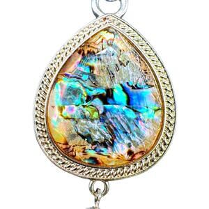 Pendant Necklace Genuine Abalone TearDrop Gold Tone Western Style 2" (5 cm)